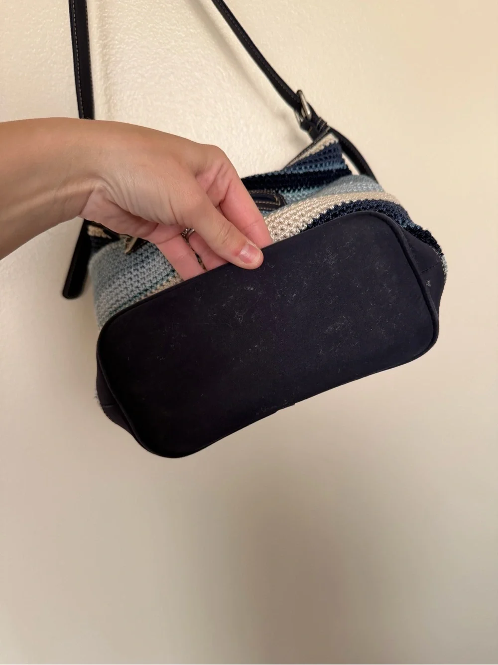THE SAK Vintage Blue Stripe Crochet Knit Hobo Shoulder Bag